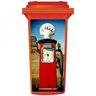 Vintage Red Shell Petrol Pump Wheelie Bin Sticker Panel